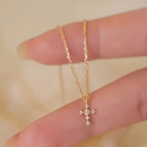 NEW! 18K Gold Plated CZ Cubic Zirconia Small-Tiny Cross Necklace